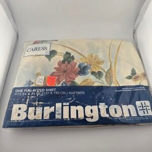 Vintage Burlington Caress‎ Floral Full Fitted Sheet Celanese Fortrel Cotton